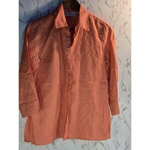 Liz Claiborne Women's Small Coral 100% Linen 3/4 Sleeve Button Blouse
